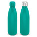 A drink bottle with a turquoise powder-coated finish and a stainless steel lid, featuring a logo. A drink bottle with a turquoise powder-coated finish and a stainless steel lid, featuring a logo.