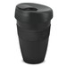 A drink bottle in black with a fitted lid and a textured grip. It features a logo on the side. A drink bottle in black with a fitted lid and a textured grip. It features a logo on the side.