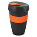 A drink bottle in black with an orange band and lid, featuring a logo on the side. Capacity of 480ml. A drink bottle in black with an orange band and lid, featuring a logo on the side. Capacity of 480ml.