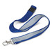 A blue reflector lanyard with a clip, featuring a contrasting inner colour and a buckle for adjustable length. A blue reflector lanyard with a clip, featuring a contrasting inner colour and a buckle for adjustable length.