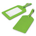 Aero Luggage Tag in vibrant green, featuring spaces for name, address, email, and telephone details.