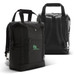 A black cooler totepacks with dual handles and adjustable straps, featuring a logo in a subtle green hue. A black cooler totepacks with dual handles and adjustable straps, featuring a logo in a subtle green hue.