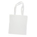 A white bamboo tote bag with two long handles and a minimalistic design. It features a logo. A white bamboo tote bag with two long handles and a minimalistic design. It features a logo.