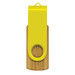 A bright yellow and bamboo flash drive with a loop for easy attachment. A bright yellow and bamboo flash drive with a loop for easy attachment.
