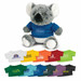A grey koala plush toy wearing a blue shirt, with various coloured shirts displayed below it. A grey koala plush toy wearing a blue shirt, with various coloured shirts displayed below it.