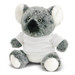 A grey koala plush toy with a black nose and white paws, wearing a plain white shirt and displaying a friendly expression. A grey koala plush toy with a black nose and white paws, wearing a plain white shirt and displaying a friendly expression.