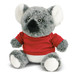A grey koala plush toy wearing a red shirt, featuring round black nose and eyes, with soft white ear details. A grey koala plush toy wearing a red shirt, featuring round black nose and eyes, with soft white ear details.