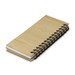A bamboo sticky note wallet with a natural finish and black spiral binding, featuring blank sticky note pages.