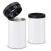A drink bottle in white with a black lid and a second black top, designed for insulation. A drink bottle in white with a black lid and a second black top, designed for insulation.