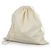 A natural-coloured drawstring bag made of fabric, designed for storage or carrying items. A natural-coloured drawstring bag made of fabric, designed for storage or carrying items.