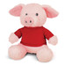 A pink pig plush toy wearing a red shirt, with soft texture and large ears, sitting upright. A pink pig plush toy wearing a red shirt, with soft texture and large ears, sitting upright.