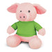 A pink plush pig toy wearing a green shirt, featuring soft ears and a friendly expression. A pink plush pig toy wearing a green shirt, featuring soft ears and a friendly expression.