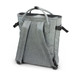 A grey tote backpack with adjustable straps and a top handle. The fabric has a textured appearance and includes a logo.