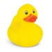 A yellow rubber duck with a bright orange beak and black eyes, featuring a smooth, rounded body.