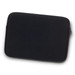 A black laptop sleeve with a zip closure and a simple, sleek design. Features a logo on the front. A black laptop sleeve with a zip closure and a simple, sleek design. Features a logo on the front.