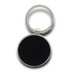 A round key ring in silver with a black centre, featuring a metallic finish.