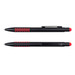 A black stylus pen featuring red accents and a textured grip, with a logo visible on its surface. A black stylus pen featuring red accents and a textured grip, with a logo visible on its surface.