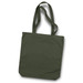 An olive green canvas tote bag with two shoulder straps and a simple design. It features a logo.