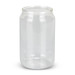 A clear glass jar with a smooth surface, featuring a simplistic design and no visible labels or branding.