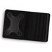 A black tablet case with a textured interior and a holder design. It features multiple slots for accessories.