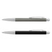 A set of two metal pens in grey and black, each featuring a silver clip and accents.