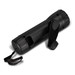 A black rechargeable torch with a wrist strap and a clip, designed for convenience and portability.