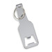 A drink bottle opener key ring in metallic silver, shaped like a bottle, with a metal key ring attachment. A drink bottle opener key ring in metallic silver, shaped like a bottle, with a metal key ring attachment.