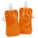 A drink bottle in vibrant orange, featuring a screw top and a carabiner clip, with a subtle logo. A drink bottle in vibrant orange, featuring a screw top and a carabiner clip, with a subtle logo.