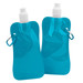 A drink bottle in turquoise, featuring a flexible design and a white cap with a clip attachment. A drink bottle in turquoise, featuring a flexible design and a white cap with a clip attachment.