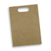 A large, brown die cut paper bag with a handle and a plain surface, featuring a logo. A large, brown die cut paper bag with a handle and a plain surface, featuring a logo.