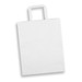 A large, plain white paper bag with a flat handle and portrait orientation. It features a logo on one side. A large, plain white paper bag with a flat handle and portrait orientation. It features a logo on one side.