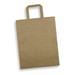 A large flat handle paper bag in a natural brown colour with a simple design. It features an attached handle. A large flat handle paper bag in a natural brown colour with a simple design. It features an attached handle.