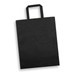 A large black flat handle paper bag with a straightforward design. It features a sturdy handle and a smooth surface. A large black flat handle paper bag with a straightforward design. It features a sturdy handle and a smooth surface.