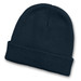 A dark navy beanie with a rolled cuff and textured knit pattern. It features a logo on the side. A dark navy beanie with a rolled cuff and textured knit pattern. It features a logo on the side.
