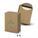 A kraft paper box containing travel tissues, featuring a logo and a simple design in green and blue. A kraft paper box containing travel tissues, featuring a logo and a simple design in green and blue.