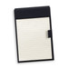 A black notepad holder featuring lined pages, styled for office use. It includes a closure and is sleek in design. A black notepad holder featuring lined pages, styled for office use. It includes a closure and is sleek in design.