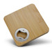 A drink bottle opener coaster in a square shape, featuring a bamboo finish and a metal bottle opener. A drink bottle opener coaster in a square shape, featuring a bamboo finish and a metal bottle opener.
