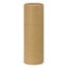 A cylindrical brown cardboard tube, designed for packaging, with a secured top and smooth surface. A cylindrical brown cardboard tube, designed for packaging, with a secured top and smooth surface.