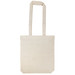 A folding calico tote bag with long handles, featuring a plain design in a natural fabric color. A folding calico tote bag with long handles, featuring a plain design in a natural fabric color.