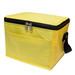 A bright yellow cooler bag with a zippered top and a side handle, featuring a pocket on the front. A bright yellow cooler bag with a zippered top and a side handle, featuring a pocket on the front.