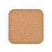 A square cork coaster in a natural brown color, featuring rounded edges and a textured surface.