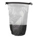 A waterproof bag featuring a clear upper section and black lower section, secured with adjustable straps. A waterproof bag featuring a clear upper section and black lower section, secured with adjustable straps.