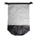 A waterproof bag features a clear upper section and a black lower section, equipped with a secure closure. A waterproof bag features a clear upper section and a black lower section, equipped with a secure closure.