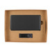 A black power bank with a button, presented in a brown cardboard gift box. The box is open, showcasing the product inside. A black power bank with a button, presented in a brown cardboard gift box. The box is open, showcasing the product inside.