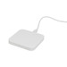 A sleek, square wireless charger in white with a connected cable. A sleek, square wireless charger in white with a connected cable.