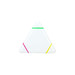 A triangular highlighter with pink, green, and yellow stripes. A triangular highlighter with pink, green, and yellow stripes.