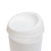 A reusable coffee cup featuring a clear body and a white silicone lid. A reusable coffee cup featuring a clear body and a white silicone lid.