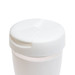 A reusable coffee cup with a flip lid, featuring a white color and a smooth design, includes a logo. A reusable coffee cup with a flip lid, featuring a white color and a smooth design, includes a logo.