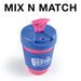 A reusable coffee cup in blue and pink featuring a silicone band and a lid. It has a logo on the side. A reusable coffee cup in blue and pink featuring a silicone band and a lid. It has a logo on the side.