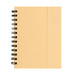 A spiral-bound notebook with a plain, kraft paper cover and a side pocket. The notebook is tan in colour.
